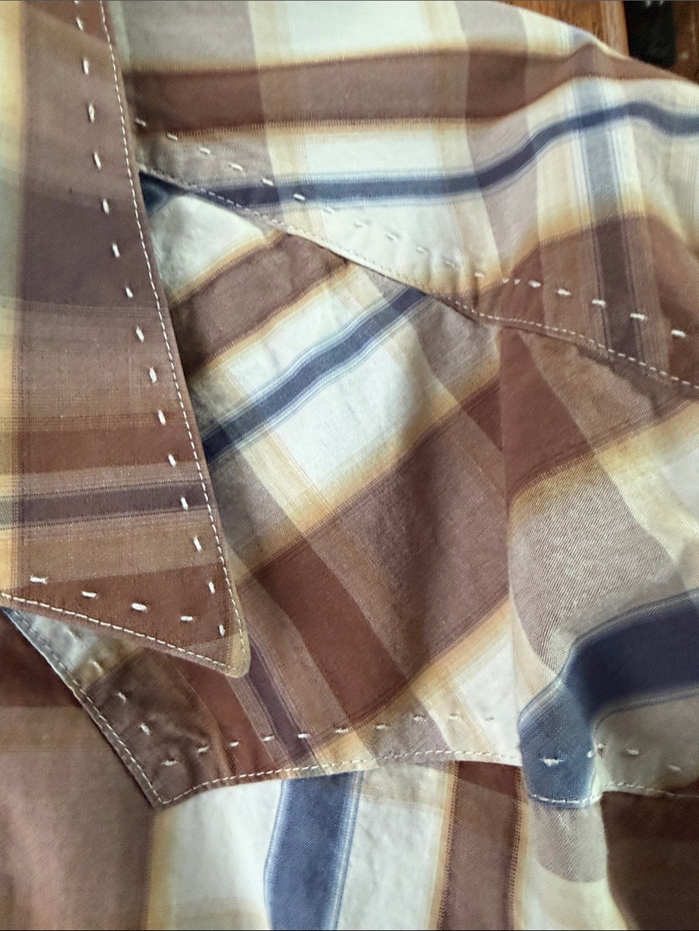 Panhandle Slim Men's Plaid Button-Down Western Shirt in Brown, Blue, Cream - Picture 4 of 9